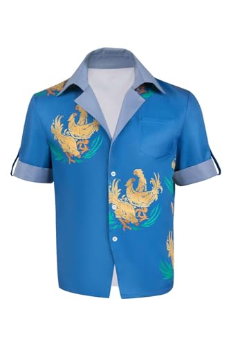 cultofmoon Cloud Cosplay Hemd Chocobo Bedrucktes Hemd Blau Kurzarm Freizeithemd Sommer Strand Funky Hawaiihemd Strife Cosplay Kostüm Halloween Karneval von cultofmoon