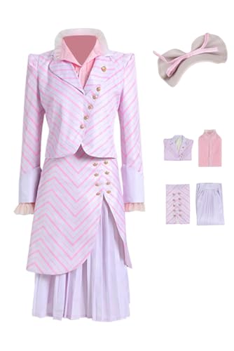 cultofmoon Glinda Kostüm Hexe Glinda Rosa Outfits mit Hut Rosa Gestreifte Blazer Bluse Rock Set Wicked Kleid Elegant Vintage Damen Hexenkleid Halloween Karneval von cultofmoon