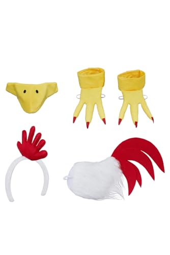 cultofmoon Küken Cosplay Huhn Kostüm 4 Stück Tierkostüm Küken Stirnband Schnabel Klaue Schwanz Küken Requisite Ostern Halloween Tier Zubehör von cultofmoon