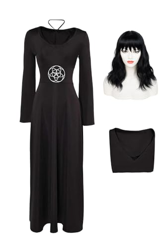 cultofmoon Lydia Deetz Kleid Beetle Bride Lydia Cosplay Kostüm Schwarzes Elegant Slim Fit Kleid mit Perücke Gothic Kleid Hochzeitskleid Halloween Karneval Partykleid von cultofmoon