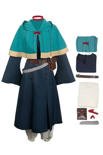 cultofmoon Marcille Cosplay Kostüm Delicious Dungeon Kostüm Anime Cosplay Outfits Blau Cape Kleid Hose Set Halloween Karneval Anzug von cultofmoon