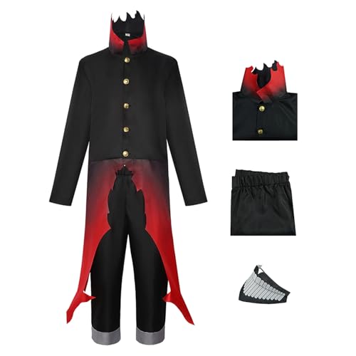 cultofmoon Okarun Takakura Cosplay Kostüm Anime Schuluniform Schwarz Jacke Hose Maske Set Okarun Anzug Halloween Karneval Outfit (Rot, L) von cultofmoon