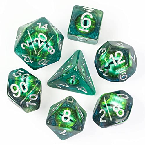 Cusdie Polyedrisches Würfel-Set, 7 Würfel, gefüllt mit Galaxy Eye, für Rollenspiele, Dungeons and Dragons, D&D-Würfel (grün) von cusdie