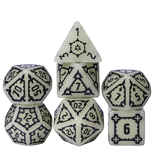 Cusdie 7 Stück 25 mm riesige DND-Würfel, polyedrisches Würfel-Set, D&D-Würfel für Dungeons and Dragons Pathfinder RPG MTG (leuchtet im Dunkeln) von cusdie