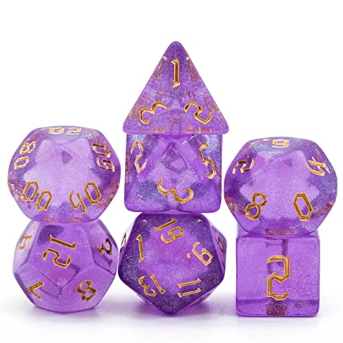 Cusdie 7-teiliges DND-Würfel-Set D&D-Polyedrische Würfel für TTRPG Dungeons and Dragons Pathfinder Rollenspiele RPGs (lila mit Sichelschrift) von cusdie