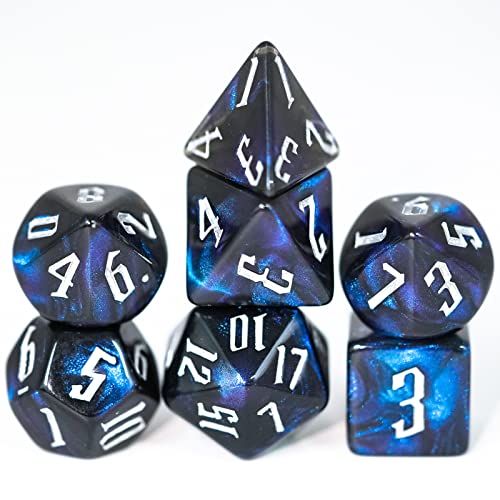 Cusdie 7-teiliges DND-Würfel-Set, D&D-Polyedrische Würfel für TTRPG Dungeons and Dragons Pathfinder, Rollenspiele, Würfelspiele, RPGs (Schwarz mit Glitzer) von cusdie