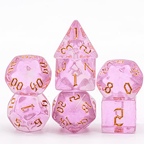 Cusdie 7-teiliges DND-Würfel-Set D&D polyedrische Würfel für Dungeons and Dragons Pathfinder MTG Rollenspiele RPGs (Rosa mit Sichelschrift) von cusdie