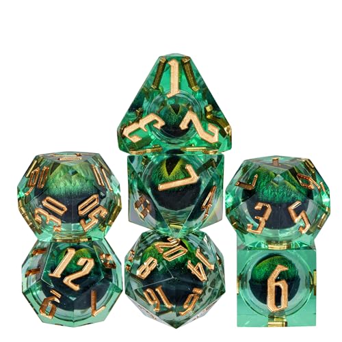 „cusdie“ Cusdie DND-Würfel mit 7 Würfeln, scharfen Kanten, Drachenaugen-Würfel, flüssiger Kern, D&D-Würfel-Set, für Dungeons and Dragons-Rollenspiele (grün, schwarz) von cusdie