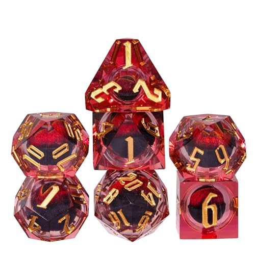 Cusdie DND-Würfel mit 7 scharfen Kanten, Drachenaugen-Würfel, flüssiger Kern, D&D-Würfel-Set, für Dungeons and Dragons Rollenspiele (Rot / Schwarz) von cusdie