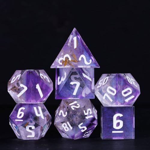 Cusdie DND-Würfel mit scharfen Kanten, 7 Stück, D&D-Würfel, handgefertigt, polyedrisches Würfel-Set, für Rollenspiele, MTG Pathfinder (Löwenzahn) von cusdie