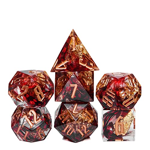 Cusdie DND-Würfel mit scharfen Kanten, 7 Stück, D&D-Würfel, handgefertigt, polyedrisches Würfel-Set, für Rollenspiele, MTG Pathfinder (rote Feder) von cusdie