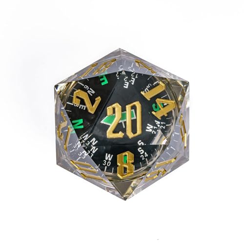 Cusdie Große D20-Würfel, 55 mm mit scharfen Kanten, D&D, 20-seitiger Würfel, handgefertigter DND-D20-Würfel, für Dungeons and Dragons RPG, Tischspiele (leuchtender Kompass) von cusdie