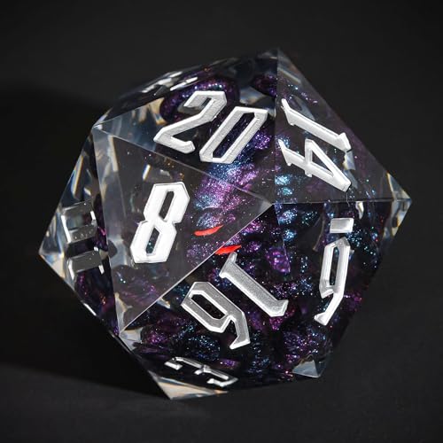 Cusdie Große D20-Würfel, 55 mm mit scharfen Kanten, D&D, 20-seitiger Würfel, handgefertigter DND-D20-Würfel, für Dungeons and Dragons RPG, Tischspiele (lila, schwarz, Oktopus) von cusdie