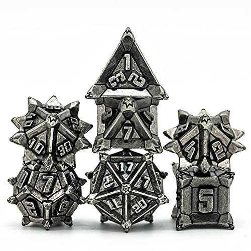 Cusdie Metal Dice Set, 7 Pcs DND Metal Dice, Pinwheel Design Polyhedral Dice Set, for Role Playing Game D&D Dice MTG Pathfinder(Silver) von cusdie