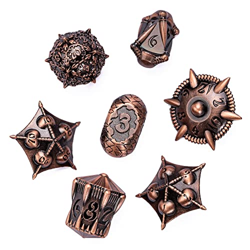 Cusdie Metall-DND-Würfel-Set, 7-teilig, DND-Metallwürfel, Drachen-Design, polyedrisches Würfel-Set, für Rollenspiele, D&D-Würfel, MTG, Pathfinder (antikes rotes Kupfer) von cusdie