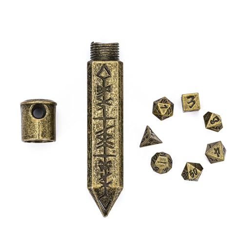 Cusdie Mini-Würfel-Set, winziges DND-Würfel-Set aus Metall, mit kugelförmigem Würfeletui für Schlüsselanhänger, tragbare Halskette (Bronze) von cusdie