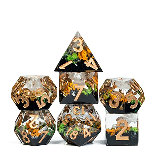 Cusdie Sharp Edges DND-Würfel, 7 Stück, D&D-Würfel, Misty Mountain Würfel, handgefertigt, polyedrisches Würfel-Set, für Rollenspiele, MTG Pathfinder (Mountain Dice-Autumn) von cusdie