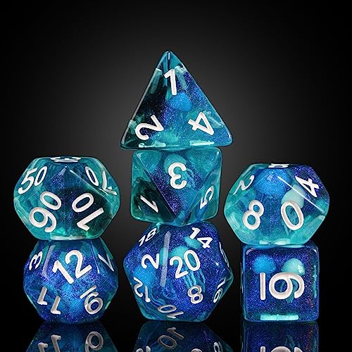 cusdie 7-Die DND Würfel, Polyedrisches Würfelset Gefüllt mit Tier, für Rollenspiel Dungeons and Dragons D&D Dice (Luminöse Quallen) von cusdie