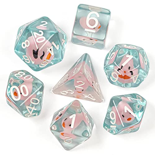 cusdie 7-teiliges DND-Würfel-Set, polyedrisches Würfel-Set, gefüllt mit Tieren, für Rollenspiele, Dungeons and Dragons, D&D-Würfel (rosa Ente) von cusdie