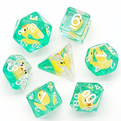 cusdie 7-teiliges DND-Würfel-Set, polyedrisches Würfel-Set, gefüllt mit Tieren, für Rollenspiele, Dungeons and Dragons, D&D-Würfel (gelbe Ente) von cusdie