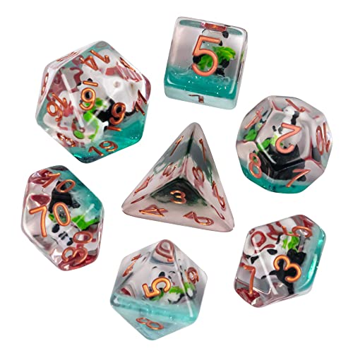 cusdie Polyedrisches Würfel-Set mit 7 Würfeln, gefüllt mit Tieren, für Rollenspiele, Dungeons and Dragons, D&D-Würfel (Panda mit Bambus) von cusdie