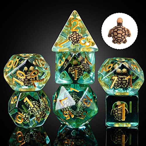 cusdie 7-teiliges DND-Würfel-Set, polyedrisch, gefüllt mit Tieren, für Rollenspiele, Dungeons and Dragons, D&D-Würfel (braune Schildkröte) von cusdie