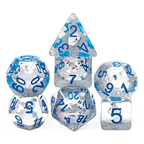 cusdie 7-teiliges DND-Würfel-Set, polyedrisch, gefüllt mit Tieren, für Rollenspiele, Dungeons and Dragons, D&D-Würfel (weißer Fuchs) von cusdie