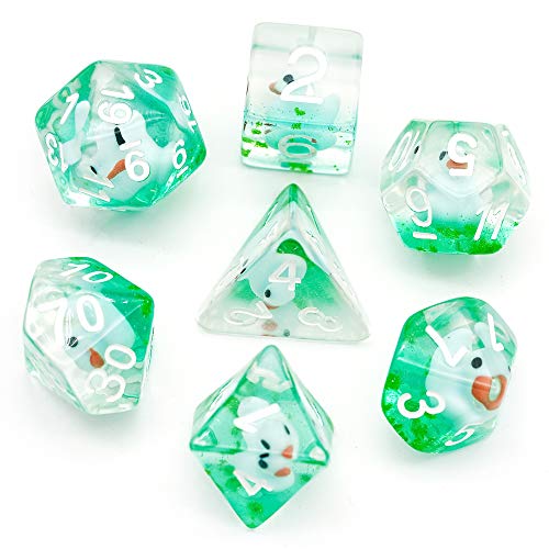 cusdie 7-Die DND Würfel, polyedrisches Würfelset gefüllt mit Tieren, für Rollenspiel Dungeons and Dragons D&D Würfel MTG Pathfinder (Blue Duck) von cusdie