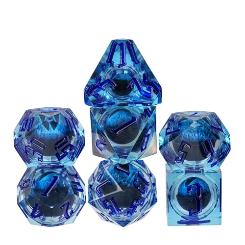 „cusdie“ Cusdie 7-Die Sharp Edges DND Würfel, Dragon Eye Dice Liquid Core D&D Würfelset, für Dungeons and Dragons Rollenspiel (Blau Schwarz) von cusdie