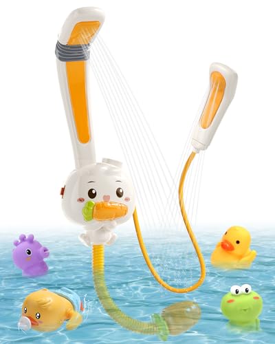 CUTE STONE Badespielzeug mit 2 Duschköpfen, Elektrisches Badewannen-Wasser Spritzspielzeug mit Wiederaufladbarer Batterie, Schwimmende Spritzentiere, Ente, Angelspiele Poolspielzeug für Kinder von cute stone