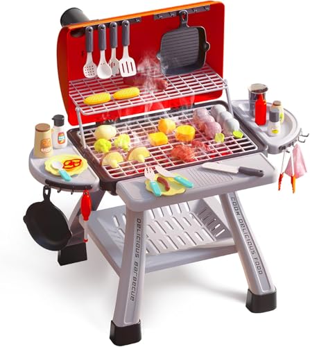 CUTE STONE Kinder BBQ Grill Spielzeug, Küche Spielzeug Set, Realistische Rauch BBQ Grill Spielset mit Spielzeug Küche Zubehör von cute stone