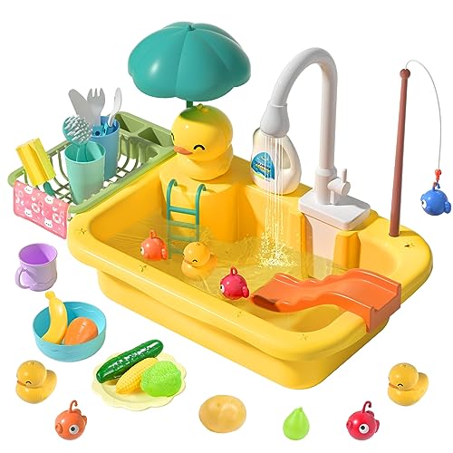 cute stone Spielspüle Spielzeug mit verbessertem elektrischen Wasserhahn, Spielzeugzubehör für die Spielküche, schwimmendes Angelspielzeug für das Wasserspiel, Rollenspiel für Kinder von cute stone