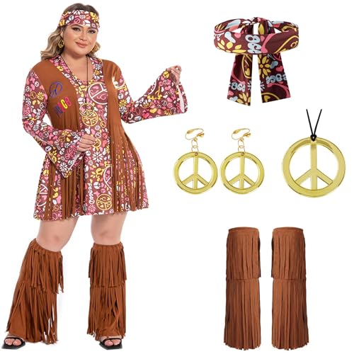 cuteDIY 70er Jahre Outfit Damen Hippie Kleid Damen Hippy Kostüm Damen Party Outfit 70er Jahre von cuteDIY