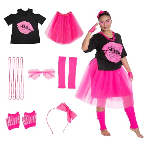 cuteDIY 80er Jahre Outfit Damen 90er 80 Er Accessoires Outfit Shirt Neon Retro Faschingskostüme von cuteDIY