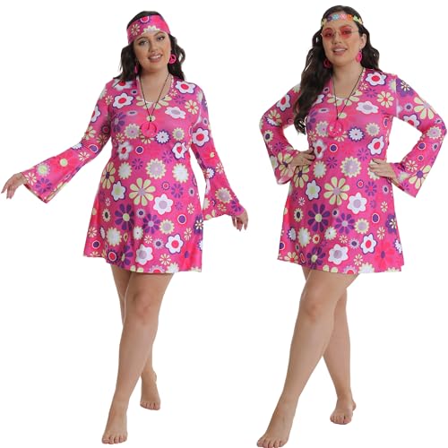 cuteDIY Hippie Kostüm Damen Frau Große Größen Karneval Set XXL Kleid 70er Jahre Bekleidung von cuteDIY