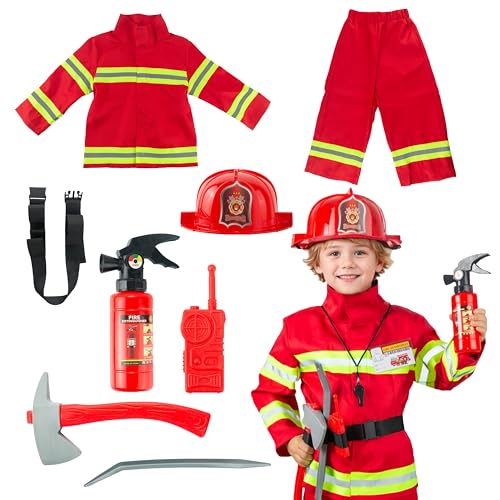 cuteDIY Kostüm Feuerwehrmann Kinder Fireman Costume Kids Feuerwehr Kostüm Kinder 104-110 von cuteDIY