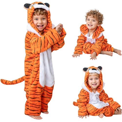 cuteDIY Tiger Kostüm Kinder Tigerkostüm Tierkostüm Tier Overall Onesie Junge Mädchen 92 von cuteDIY