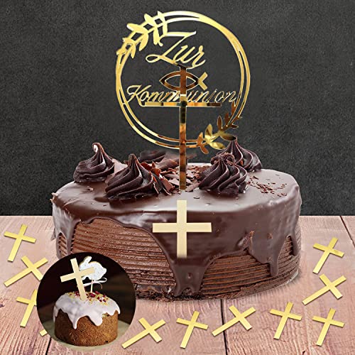 Cutefly 1 Stück Zur Taufe Cake Topper ，Zur Kommunion TortenTopperTaufe Tortendeko mit 10 Kommunion Kreuz-Tortenaufleger. Kommunion Acryl-Kreuz-Tortenaufsatz, Taufe, Jungen und Mädchen von cutefly