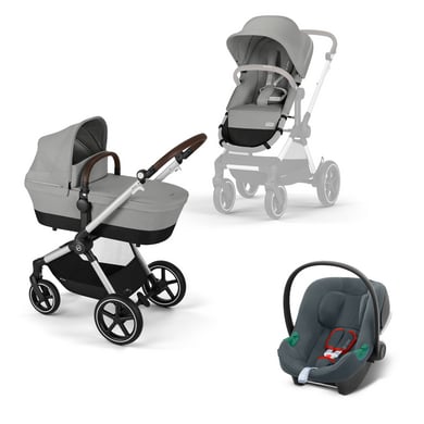 cybex GOLD 3 in 1 Reisesystem Kombikinderwagen Eos Lux inklusive Babyschale Aton B2 Stone Grey von cybex GOLD