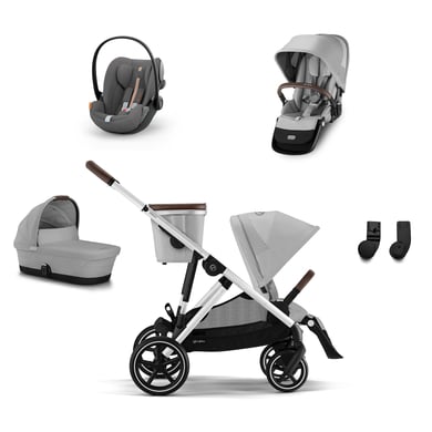 cybex GOLD Geschwisterset Gazelle S Silver Lava Grey inkl. Kinderwagenaufsatz Gazelle S Cot Lava Grey, Babyschale Cloud G i-Size Plus Lava Grey Plus, Sitzeinheit Silver Lava Grey und Adapter von cybex GOLD