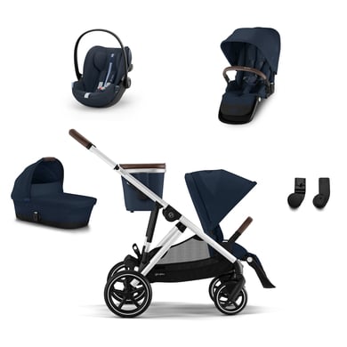 cybex GOLD Geschwisterset Gazelle S Silver Ocean Blue inkl. Kinderwagenaufsatz S Cot Ocean Blue, Babyschale Cloud G i-Size Plus Ocean Blue Plus, S Sitzeinheit Silver Ocean Blue und S Adapter von cybex GOLD