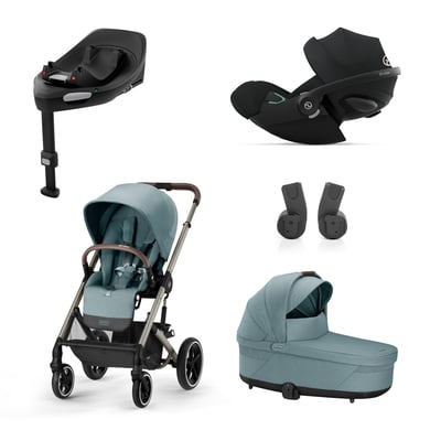 cybex GOLD Kinderwagen Balios S Lux Taupe Sky Blue inkl. GOLD Kinderwagenaufsatz Cot S Lux Sky Blue, Babyschale Cloud G i-Size Plus Moon Black Plus, Adapter und Basistation Base G von cybex GOLD