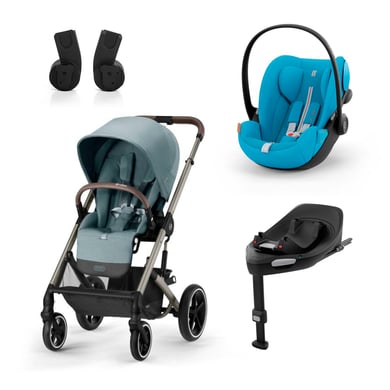 cybex GOLD Kinderwagen Balios S Lux Taupe Sky Blue inklusive Babyschale Cloud G i-Size Plus Beach Blue Basisstation Base G und Adapter von cybex GOLD