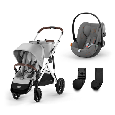 cybex GOLD Kinderwagen Gazelle S Silver Lava Grey inklusive Babyschale Cloud G i-Size Lava Grey und Adapter von cybex GOLD