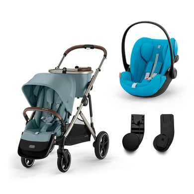 cybex GOLD Kinderwagen Gazelle S Taupe Sky Blue inklusive Babyschale Cloud G i-Size Plus Beach Blue und Adapter von cybex GOLD