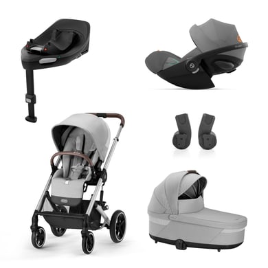 cybex GOLD Kinderwagen-Set Balios S Lux Silver Lava Grey inkl. Kinderwagenaufsatz Cot S Lux Lava Grey, Babyschale Cloud G i-Size Plus Moon Black Plus, Adapter und Basistation Base G von cybex GOLD