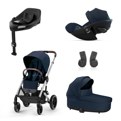 cybex GOLD Kinderwagen-Set Balios S Lux Silver Ocean Blue inkl. Kinderwagenaufsatz Cot S Lux Ocean Blue, Babyschale Cloud G i-Size Ocean Blue Plus, Adapter und Basistation Base G von cybex GOLD