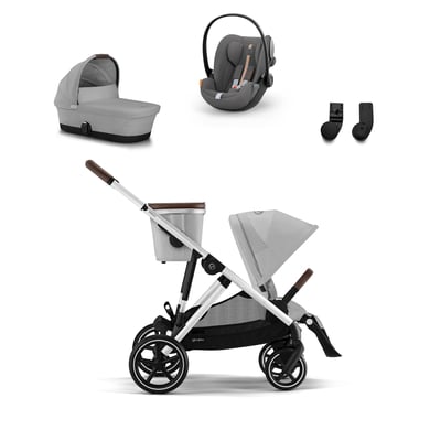 cybex GOLD Kinderwagen-Set Gazelle S Silver Lava Grey inkl. Kinderwagenaufsatz Gazelle S Cot Lava Grey, Babyschale Cloud G i-Size Plus Lava Grey Plus und Gazelle S Adapter von cybex GOLD