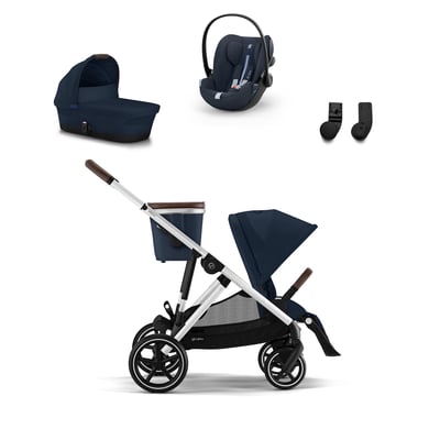 cybex GOLD Kinderwagen-Set Gazelle S Silver Ocean Blue inkl. Kinderwagenaufsatz Gazelle S Cot Ocean Blue, Babyschale Cloud G i-Size Plus Ocean Blue Plus und Gazelle S Adapter von cybex GOLD