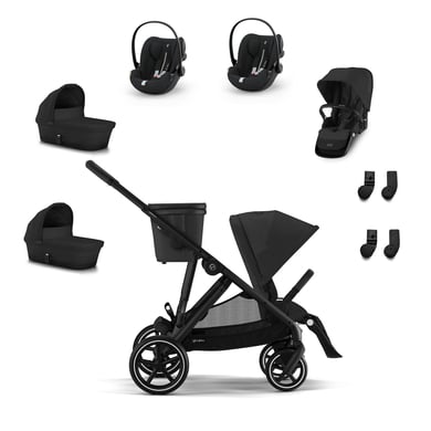 cybex GOLD Zwillingsset Gazelle S Black Moon inkl. Kinderwagenaufsatz S Cot Moon Black, S Sitzeinheit Moon Black, Babyschale Cloud G i-Size Plus Moon Black Plus und S Adapter von cybex GOLD